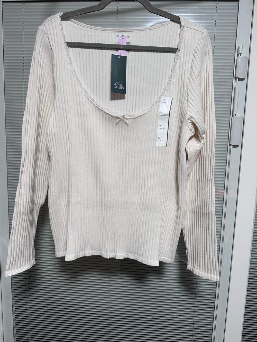 wild fable Ribbed Scoop-Neck Long Sleeve Top in Cream